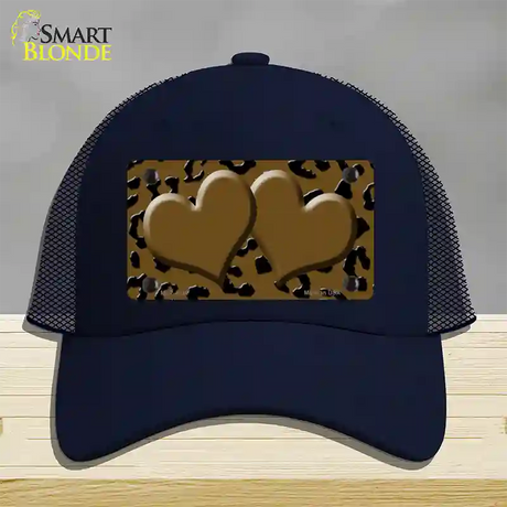 Brown Black Cheetah Brown Center Hearts Novelty License Plate Hat Mesh / Navy