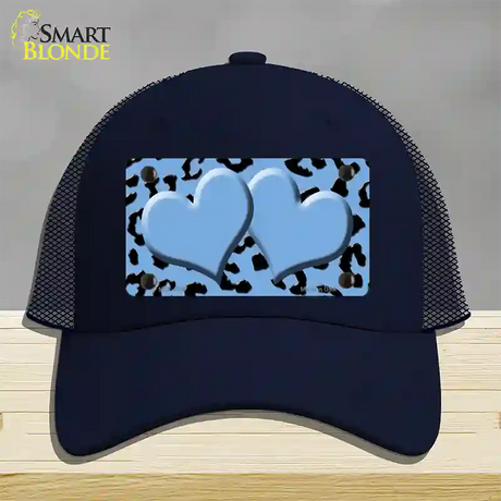 Light Blue Black Cheetah Light Blue Center Hearts Novelty License Plate Hat Mesh / Navy