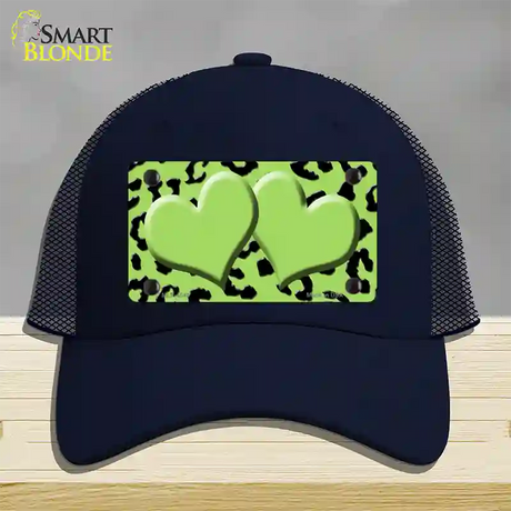 Lime Green Black Cheetah Lime Green Center Hearts Novelty License Plate Hat Mesh / Navy