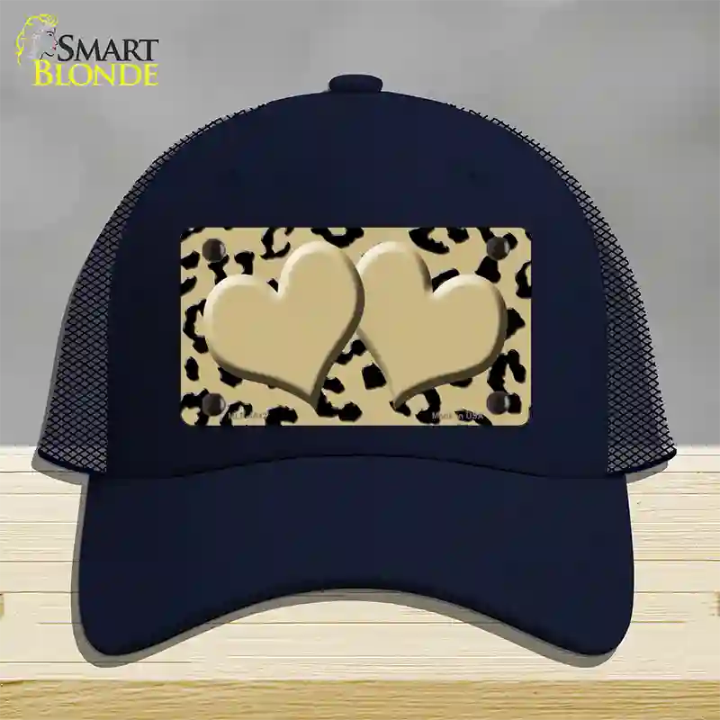 Gold Black Cheetah Gold Center Hearts Novelty License Plate Hat Mesh / Navy