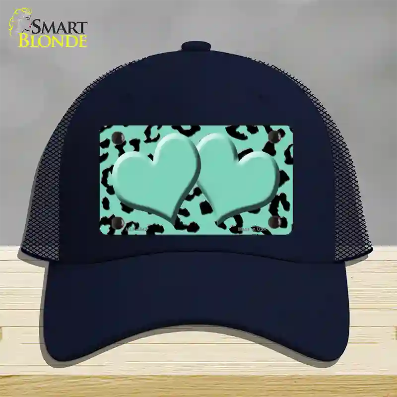 Mint Black Cheetah Mint Center Hearts Novelty License Plate Hat Mesh / Navy