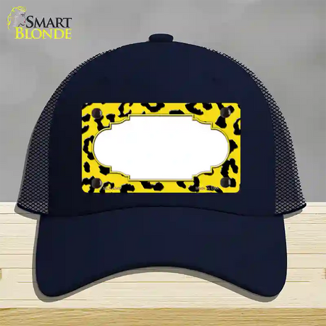 Yellow Black Cheetah Scallop Novelty License Plate Hat Mesh / Navy