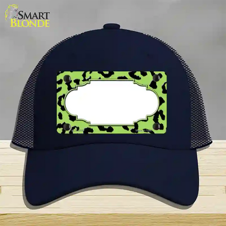 Lime Green Black Cheetah Scallop Novelty License Plate Hat Mesh / Navy