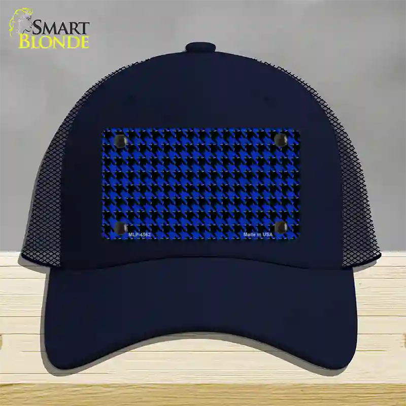 Blue Black Houndstooth Novelty License Plate Hat Mesh / Navy