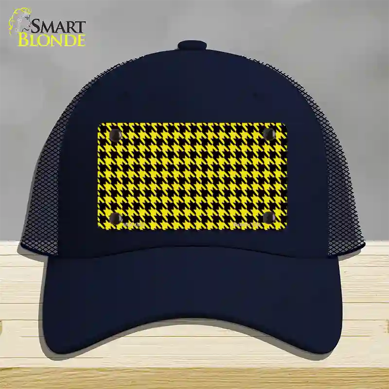 Yellow Black Houndstooth Novelty License Plate Hat Mesh / Navy