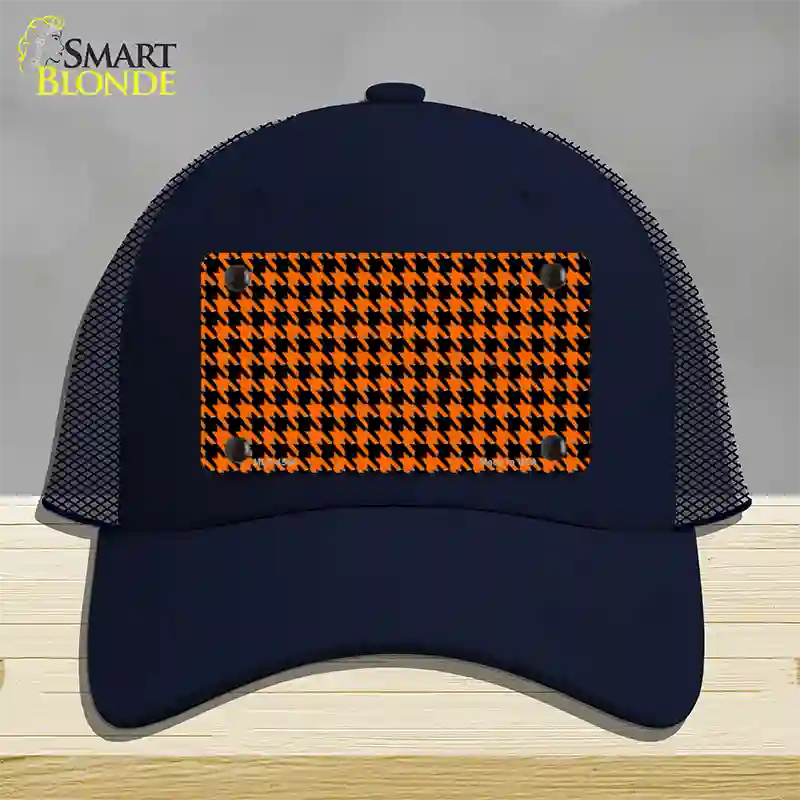 Orange Black Houndstooth Novelty License Plate Hat Mesh / Navy