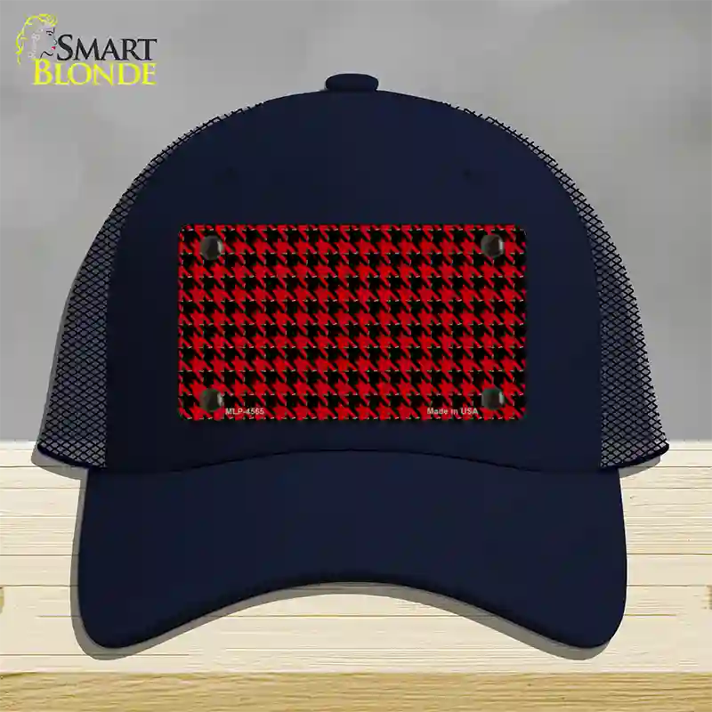 Red Black Houndstooth Novelty License Plate Hat Mesh / Navy