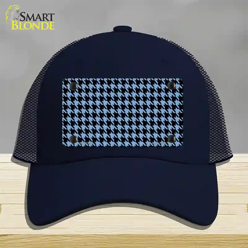 Light Blue Black Houndstooth Novelty License Plate Hat Mesh / Navy