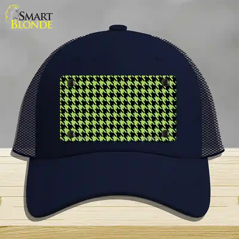 Lime Green Black Houndstooth Novelty License Plate Hat Mesh / Navy