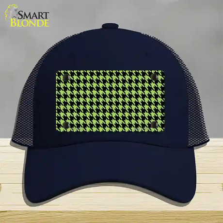 Lime Green Black Houndstooth Novelty License Plate Hat Mesh / Navy