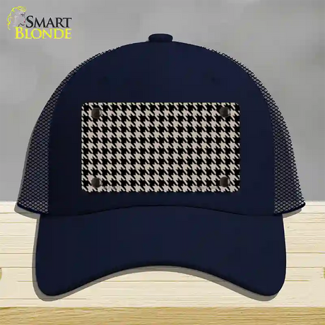 Tan Black Houndstooth Novelty License Plate Hat Mesh / Navy