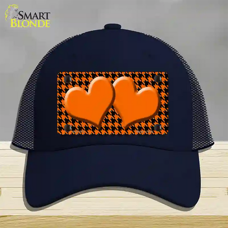 Orange Black Houndstooth Orange Center Hearts Novelty License Plate Hat Mesh / Navy