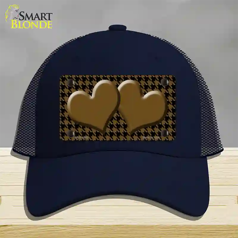 Brown Black Houndstooth Brown Center Hearts Novelty License Plate Hat Mesh / Navy