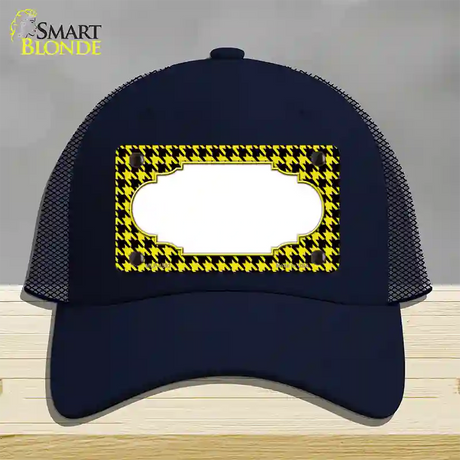 Yellow Black Houndstooth Scallop Center Novelty License Plate Hat Mesh / Navy