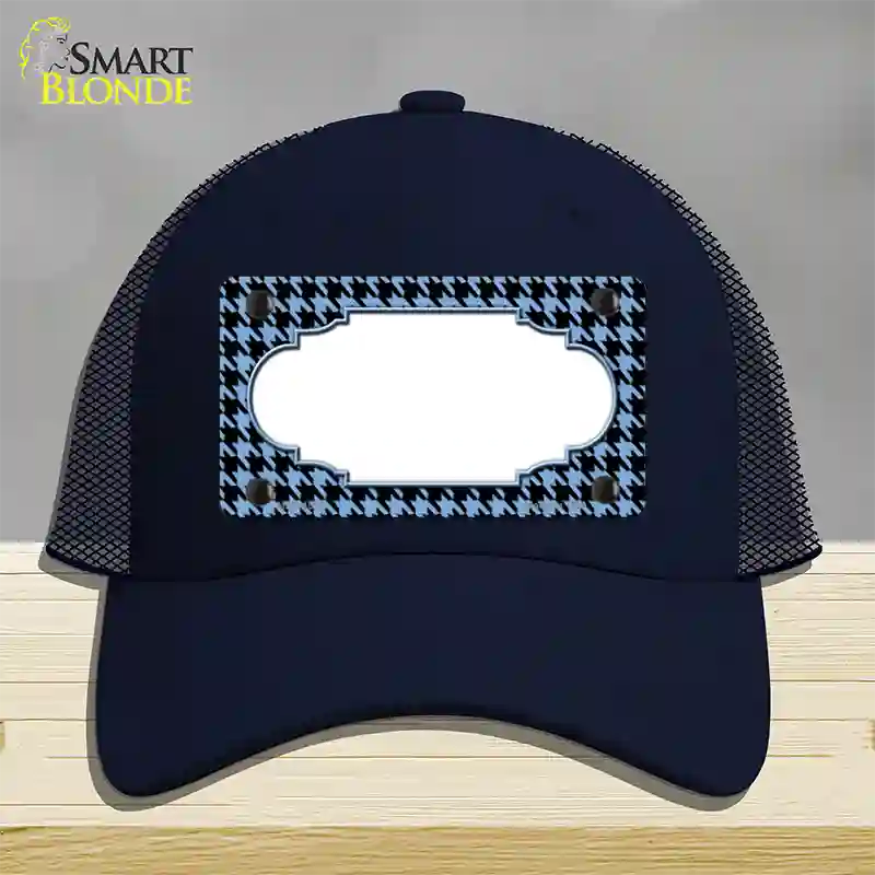 Light Blue Black Houndstooth Scallop Center Novelty License Plate Hat Mesh / Navy