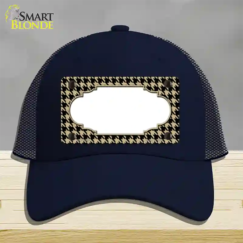 Gold Black Houndstooth Scallop Center Novelty License Plate Hat Mesh / Navy