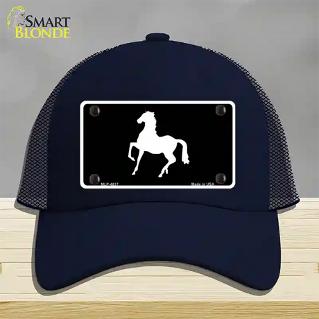 Horse Prancing Novelty License Plate Hat Mesh / Navy