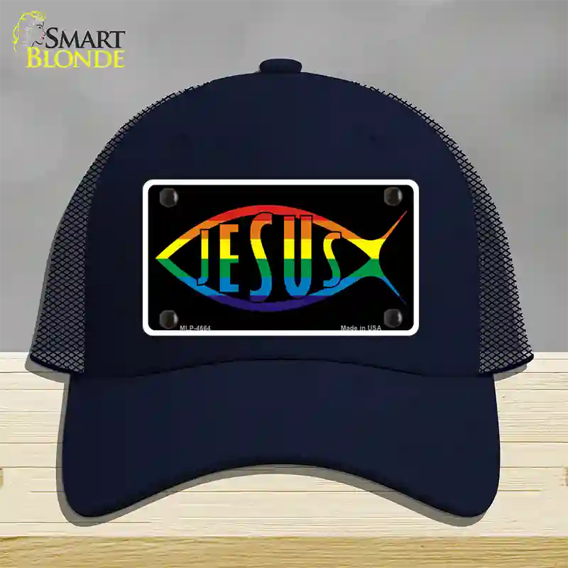 Jesus Fish Rainbow Novelty License Plate Hat Mesh / Navy