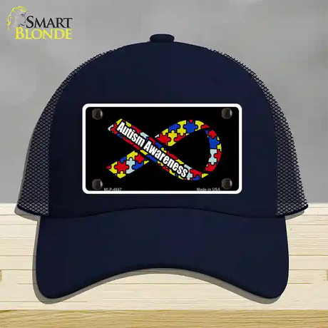 Autism Awareness Ribbon Novelty License Plate Hat Mesh / Navy