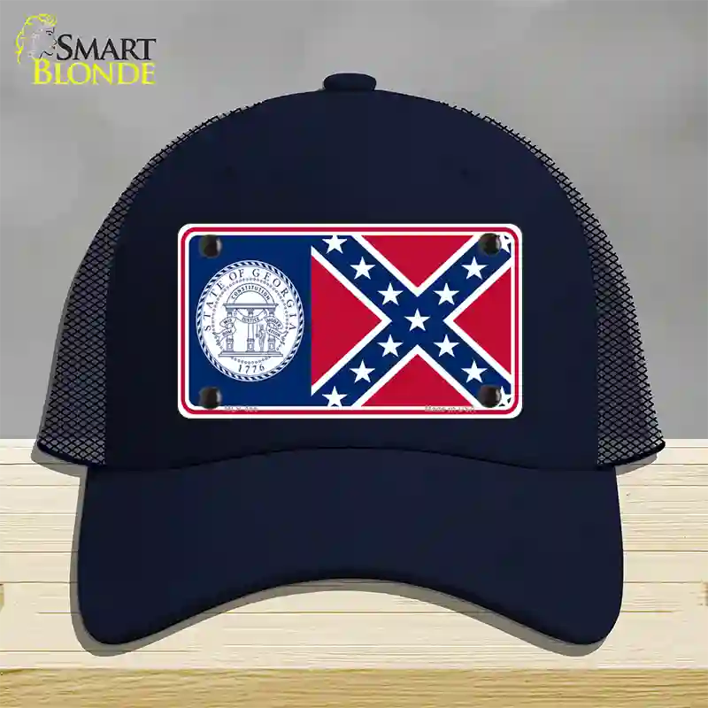 Georgia Confederate State Flag Novelty License Plate Hat Mesh / Navy