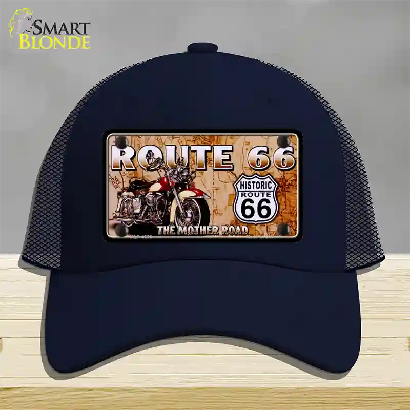 Route 66 Mother Road Motorcycle Novelty License Plate Hat Mesh / Navy