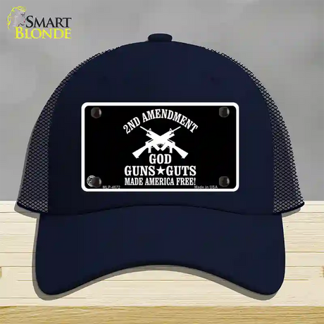 God, Guns, Guts Novelty License Plate Hat Mesh / Navy