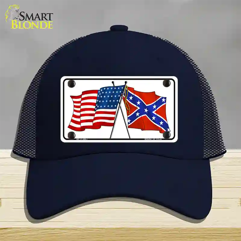 Confederate USA Crossed Flags Novelty License Plate Hat Mesh / Navy