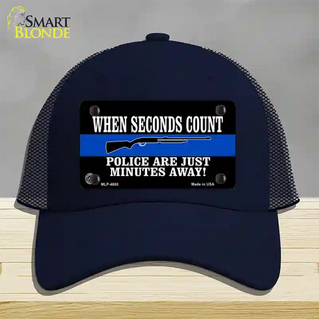 Police Are Just Minutes Away Novelty License Plate Hat Mesh / Navy