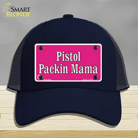 Pistol Packin Mama Novelty License Plate Hat Mesh / Navy