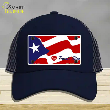 I Love Puerto Rico Novelty License Plate Hat Mesh / Navy