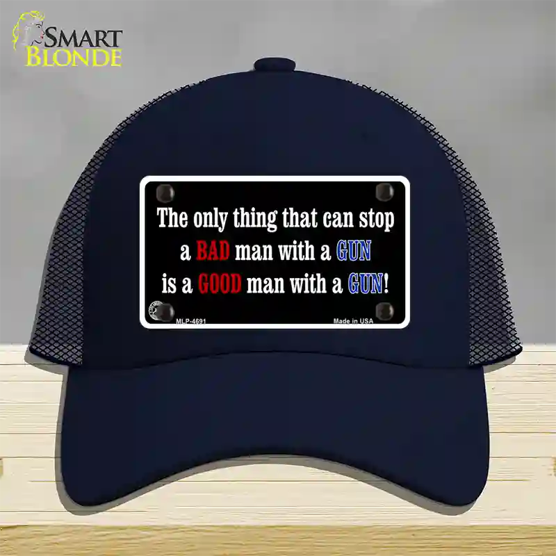 Stop A Bad Man Novelty License Plate Hat Mesh / Navy