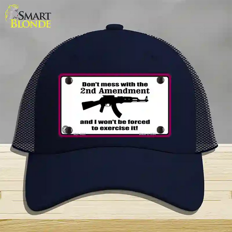 I Wont Be Forced To Use It Novelty License Plate Hat Mesh / Navy