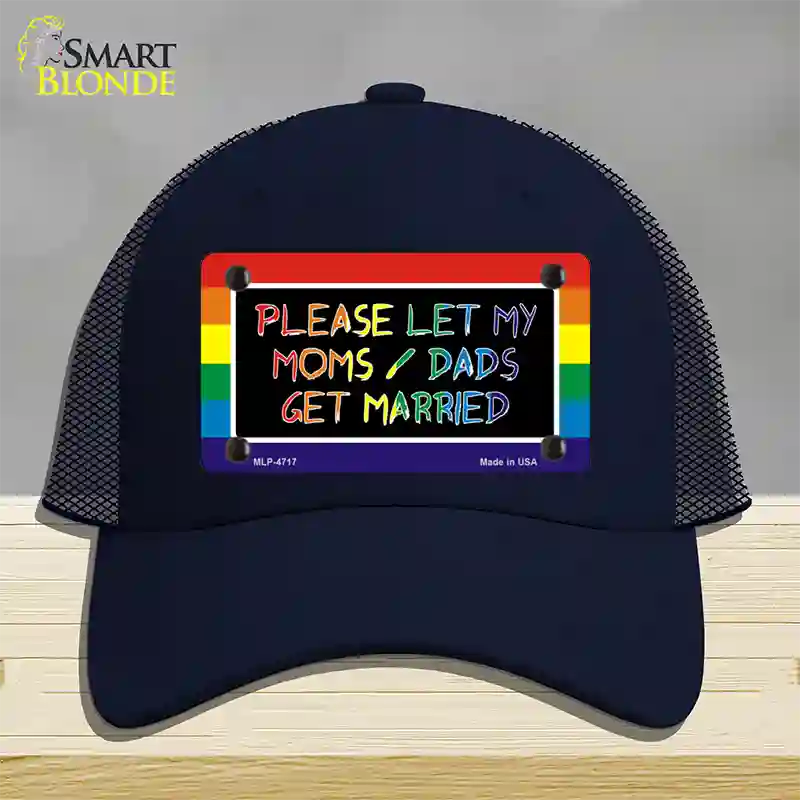 Please Let My Moms And Dads Novelty License Plate Hat Mesh / Navy