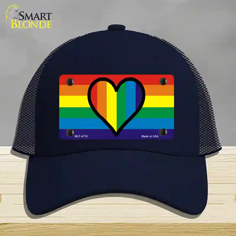 Rainbow Heart Novelty License Plate Hat Mesh / Navy