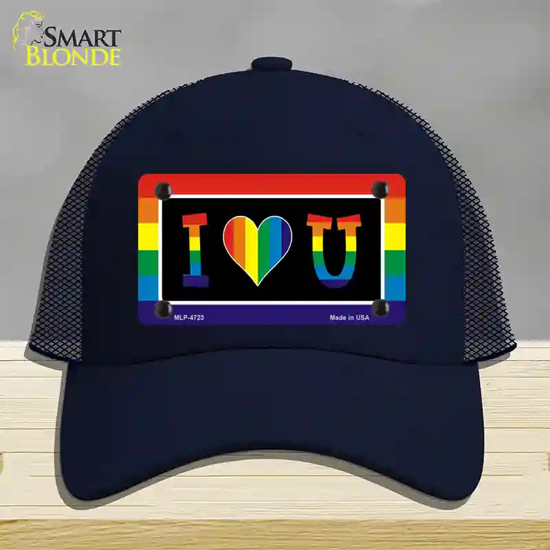 I Love U Novelty License Plate Hat Mesh / Navy