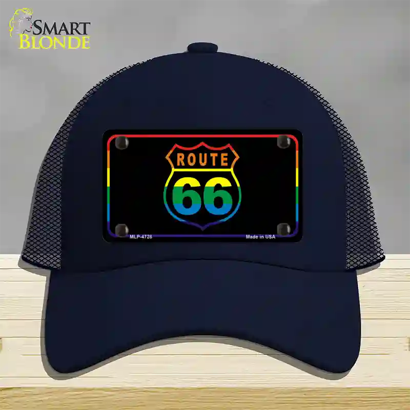 Route 66 Rainbow Flag Novelty License Plate Hat Mesh / Navy