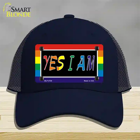 Yes I Am Novelty License Plate Hat Mesh / Navy