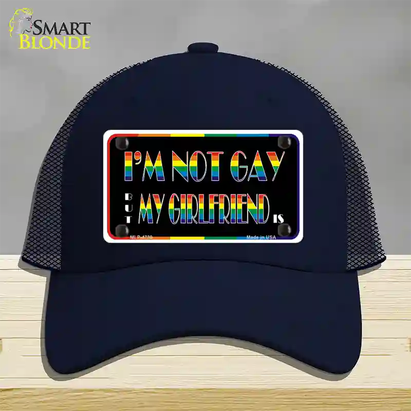 Im Not Gay But My Girlfriend Is Novelty License Plate Hat Mesh / Navy