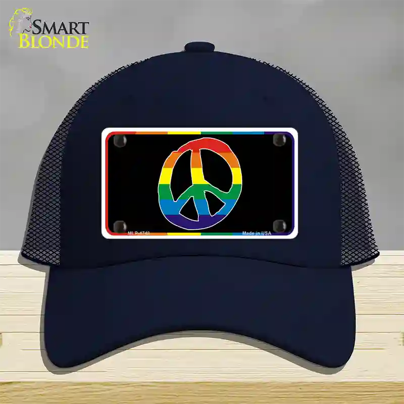 Peace Sign Novelty License Plate Hat Mesh / Navy