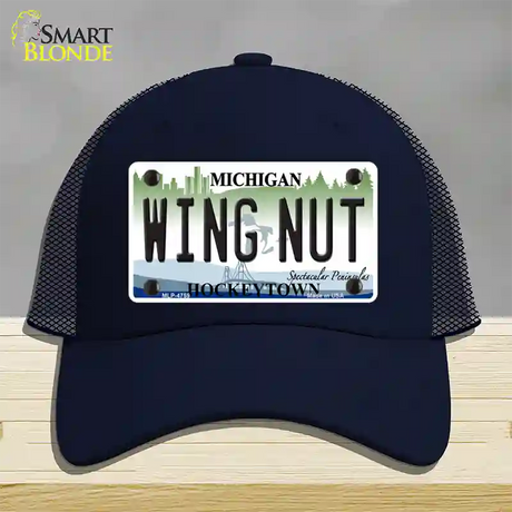 Wing Nut Michigan State Novelty License Plate Hat Mesh / Navy