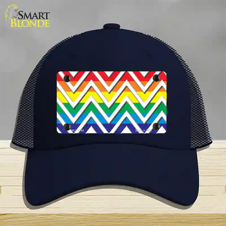 Rainbow White Chevron Novelty License Plate Hat Mesh / Navy