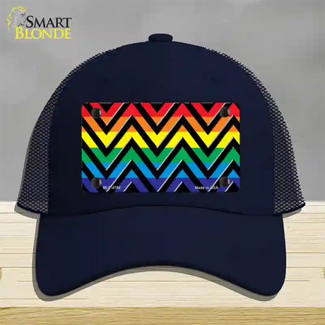 Rainbow Black Chevron Novelty License Plate Hat Mesh / Navy