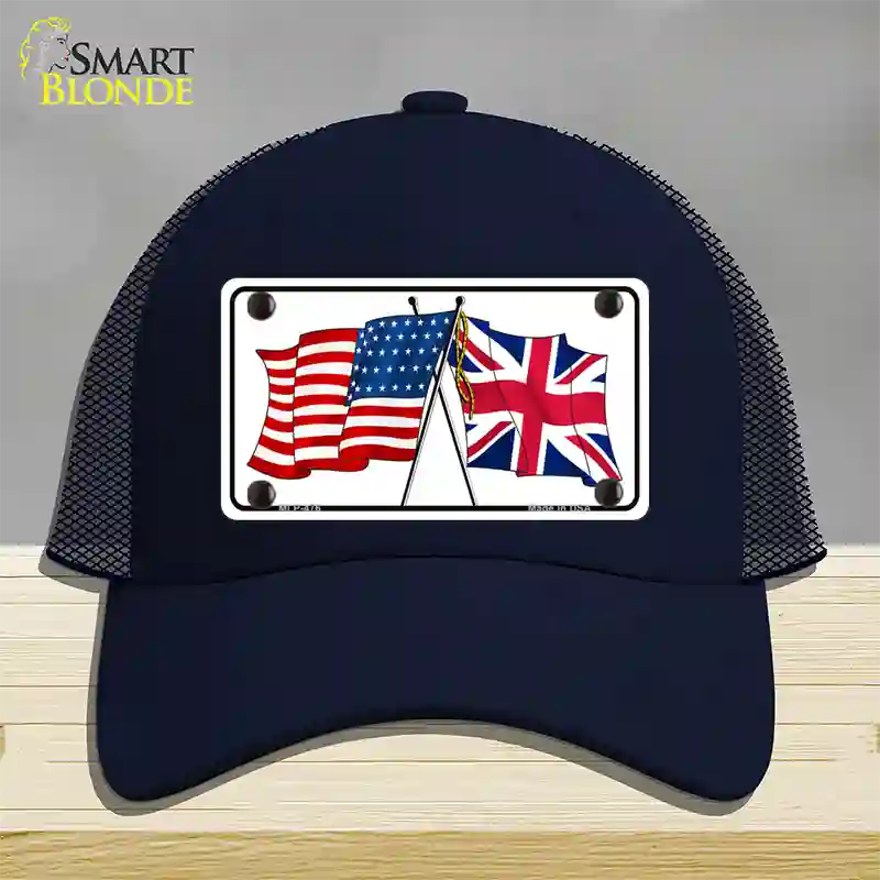 United States Britain Crossed Flags Novelty License Plate Hat Mesh / Navy