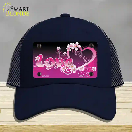 Love Heart And Flowers Novelty License Plate Hat Mesh / Navy