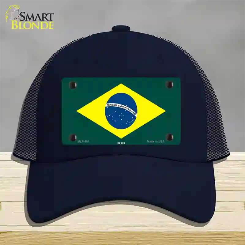 Brazil Flag Novelty License Plate Hat Mesh / Navy