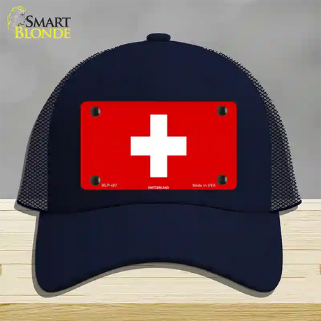 Switzerland Flag Novelty License Plate Hat Mesh / Navy