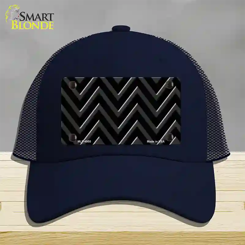 Black Light Black Large Chevron Novelty License Plate Hat Mesh / Navy