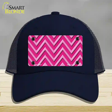 Pink Light Pink Large Chevron Novelty License Plate Hat Mesh / Navy