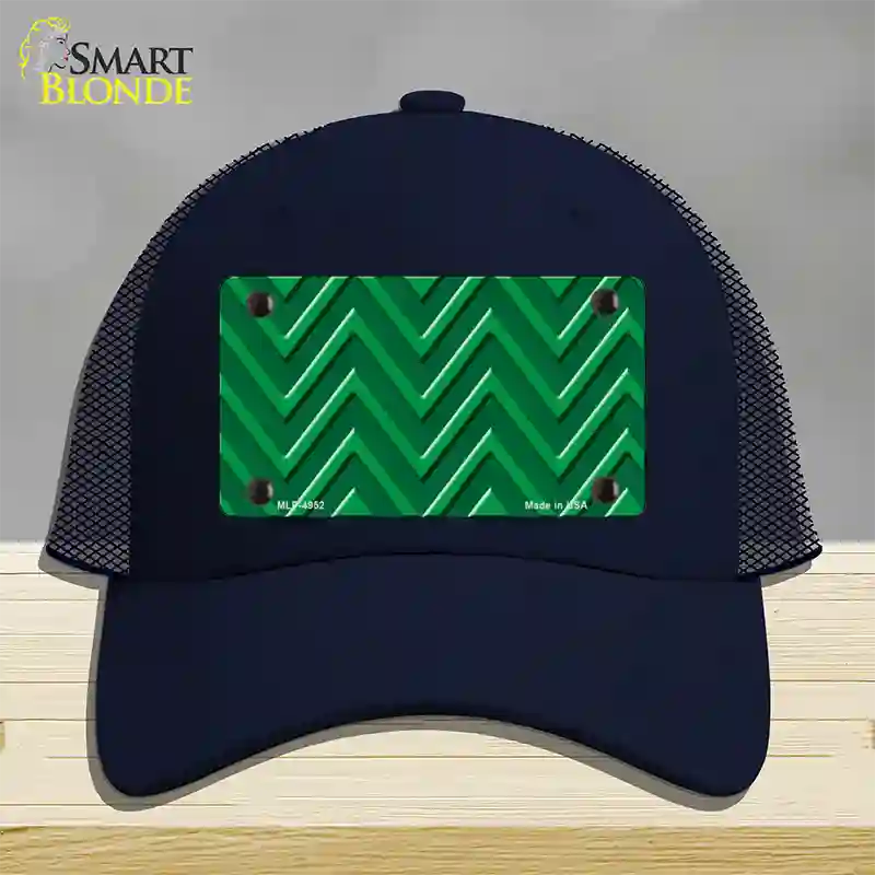 Green Light Green Large Chevron Novelty License Plate Hat Mesh / Navy