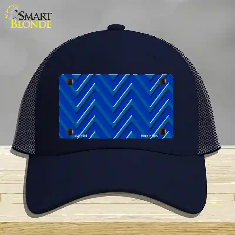 Blue Light Blue Large Chevron Novelty License Plate Hat Mesh / Navy